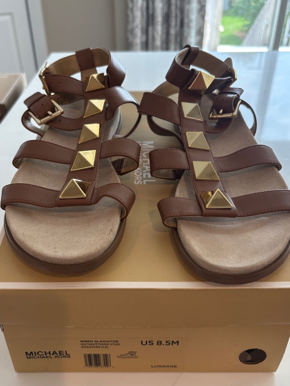 Michael Kors Brown Women’s ' Gladiator Sandals with Gold Pyramid Studs